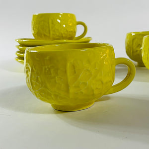 Portuguese Yellow Cabbage Cups and Saucers, Set of 4