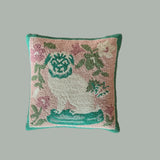 Pug with Flowers Hooked Wool 18" Pug Pillow