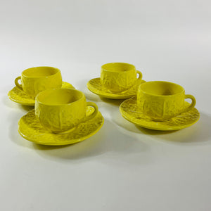 Portuguese Yellow Cabbage Cups and Saucers, Set of 4