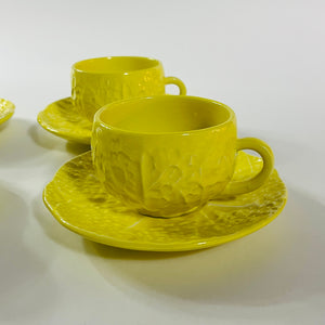 Portuguese Yellow Cabbage Cups and Saucers, Set of 4