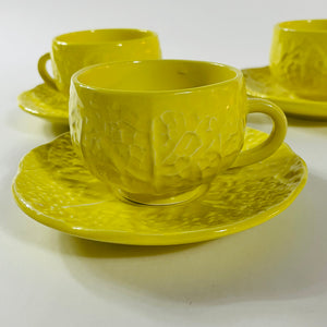 Portuguese Yellow Cabbage Cups and Saucers, Set of 4