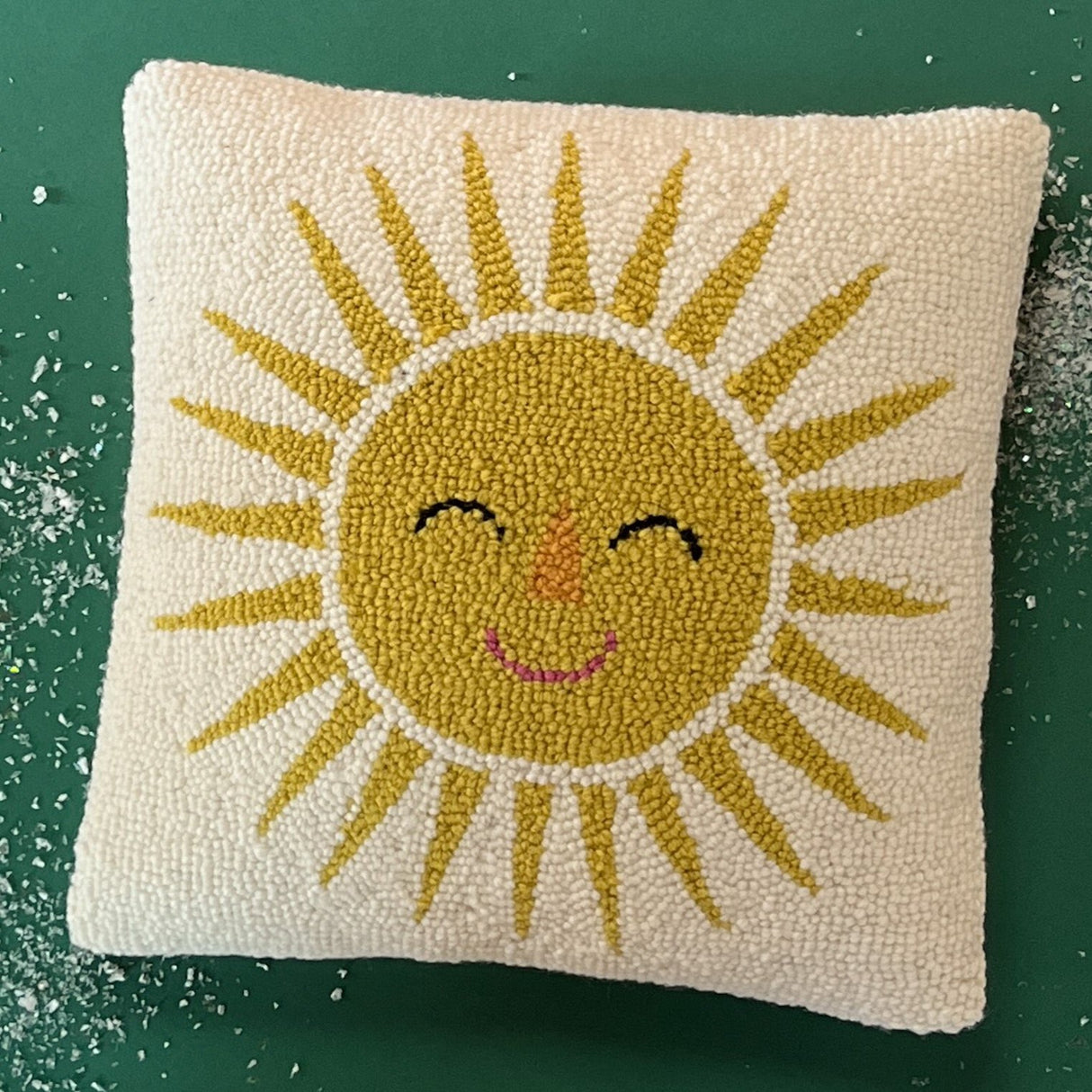 Happy Sun Hooked-Wool Throw Pillow