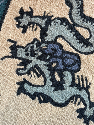 Navy Dragon Hooked Wool Lozenge-Shaped Rug