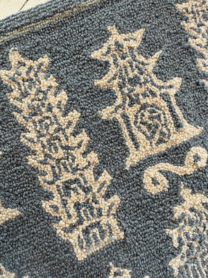 Pagodas, Pagodas! Blue Hooked Wool Rectangular Rug