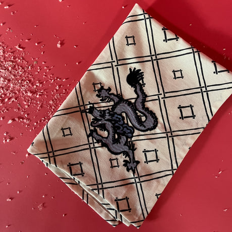 Enter the Dragon Navy Tea Towel