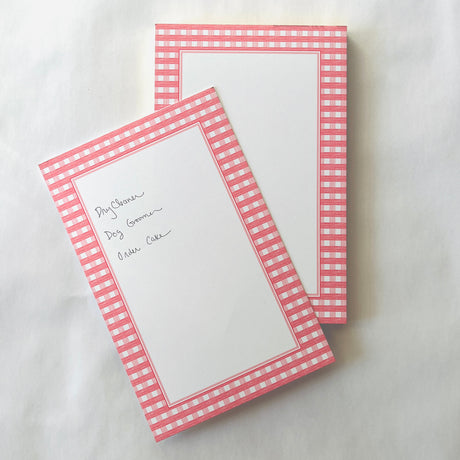 Luxe Large Notepad - Gin Lane Coral Gingham Check Border