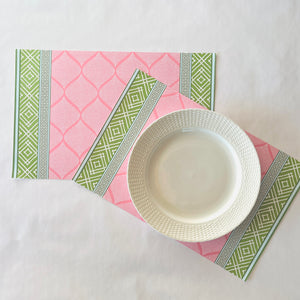 Fez Pink/Green Rectangular Paper Placemats, Pad of 20