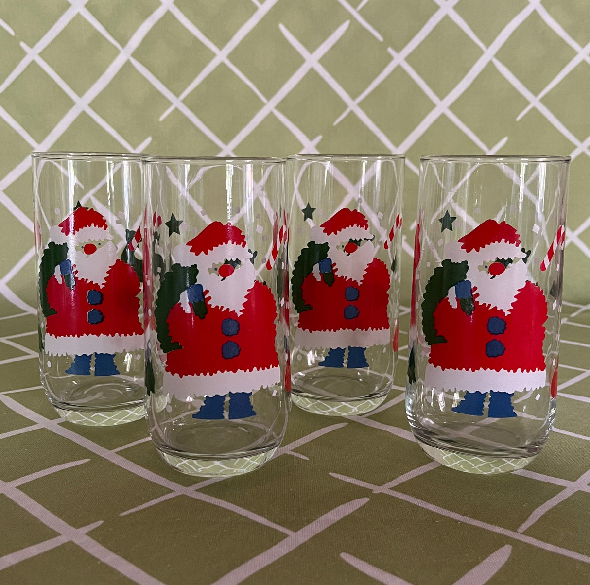 Vintage Santa Drinks Glasses, Set of 4