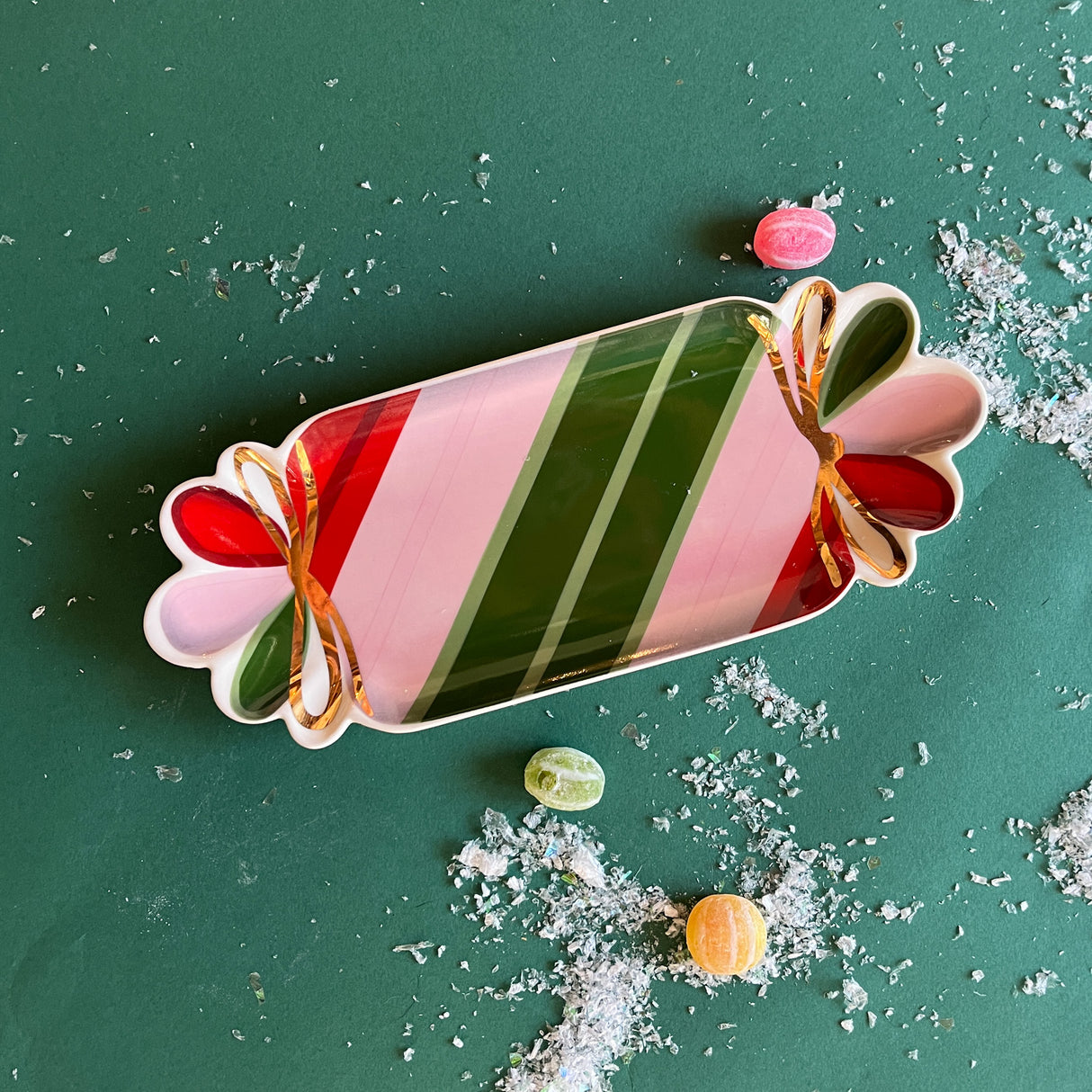 Ceramic Candy-Striped Christmas Accent Plate