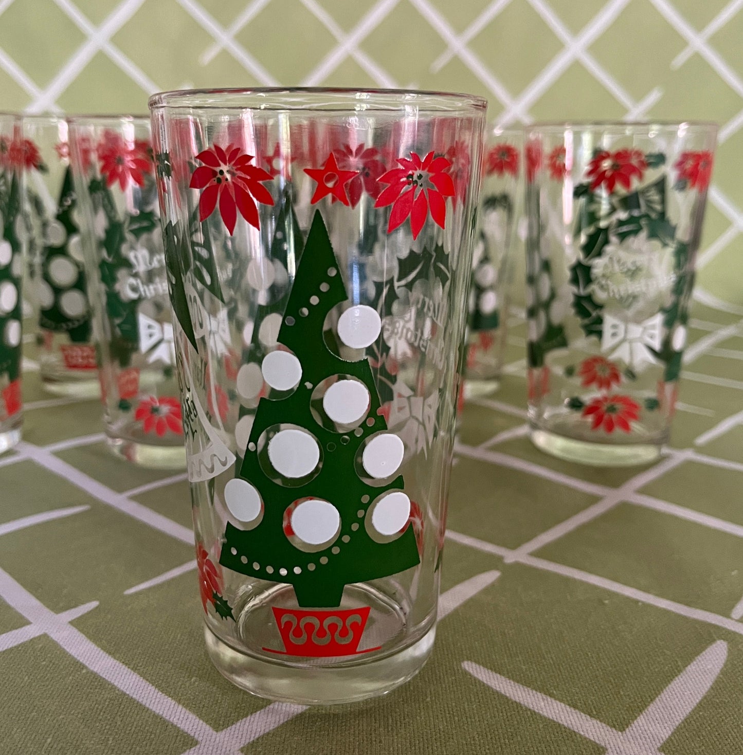 Vintage Christmas/New Years Drinks Glasses, Set of 8