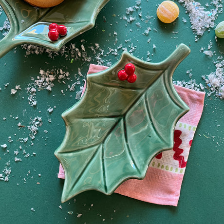 Ceramic Holly Christmas Accent Plate