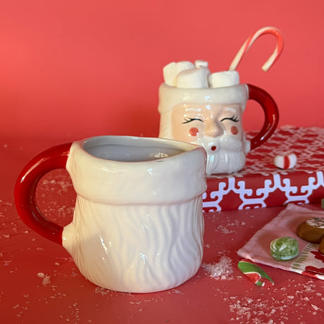 Ceramic Retro Jolly Santa Christmas Mugs, Set of 2