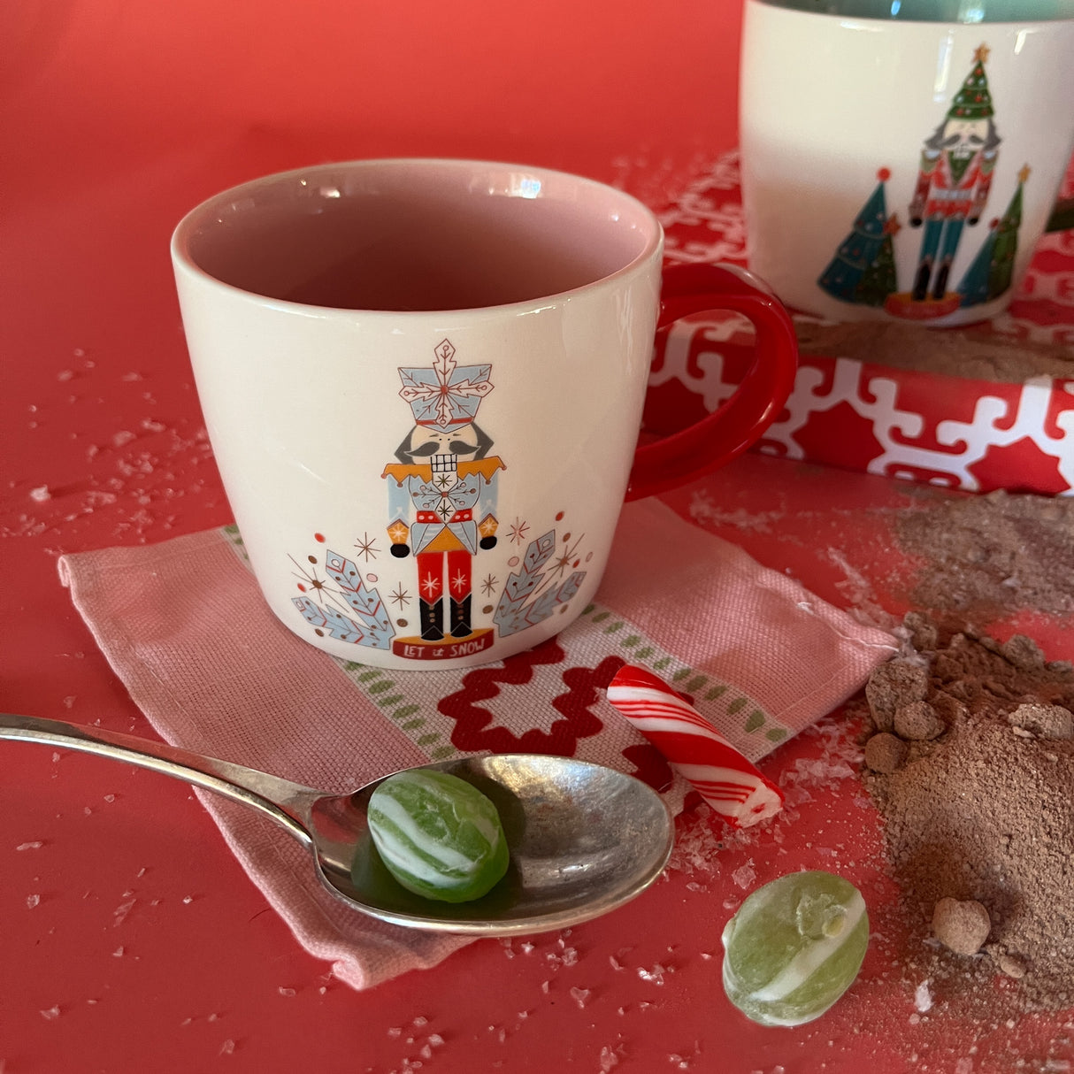 Multicolored Ceramic Nutcracker Christmas Mugs, Set of 4