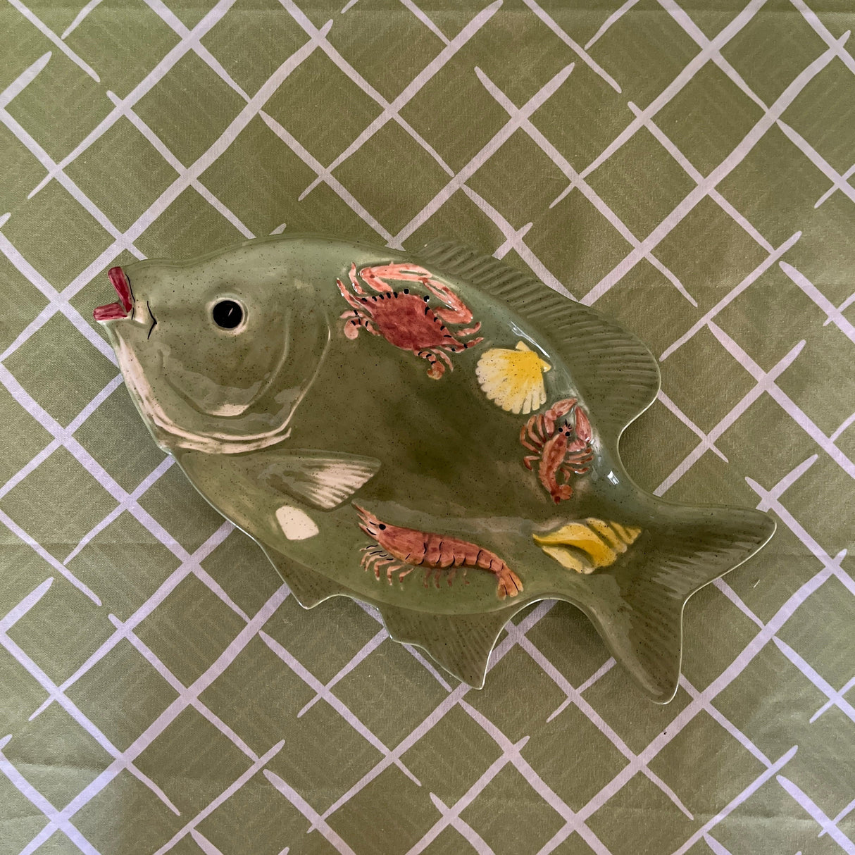 Vintage Green Ceramic Fish Platter