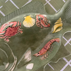 Vintage Green Ceramic Fish Platter