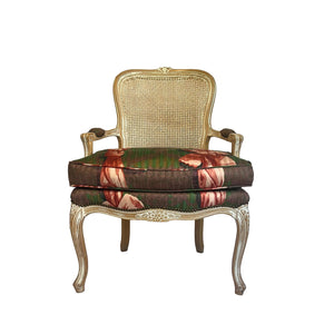 Vintage Ribbon-Patterned Armchair w/Caned Back