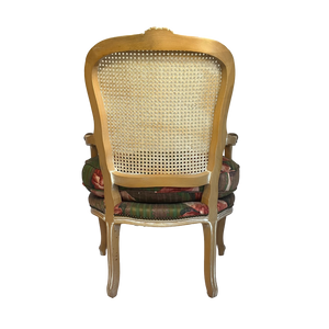 Vintage Ribbon-Patterned Armchair w/Caned Back