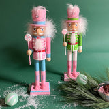 Pink and Green Christmas Nutcrackers Table Decorations, Set of 2