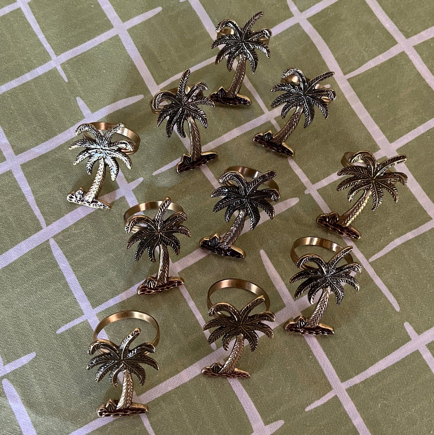 Brass Palm Tree Napkin Rings, Set of 10