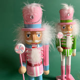 Pink and Green Christmas Nutcrackers Table Decorations, Set of 2
