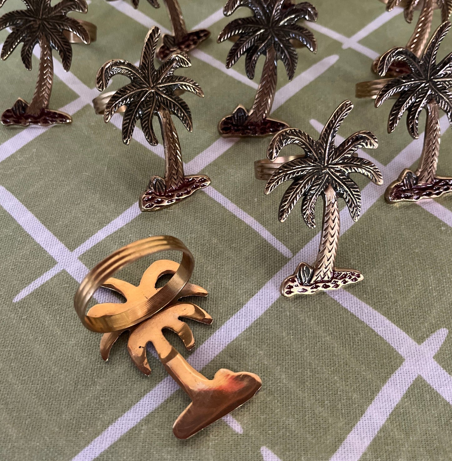 Brass Palm Tree Napkin Rings, Set of 10