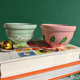 Small Ceramic Bowls w/Classic Christmas Motifs Light Green, Light Pink, Dark Pink, Green