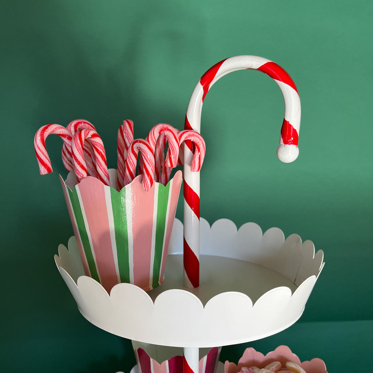 Two-Tier Tole Metal Decorative Candy Cane Centerpiece