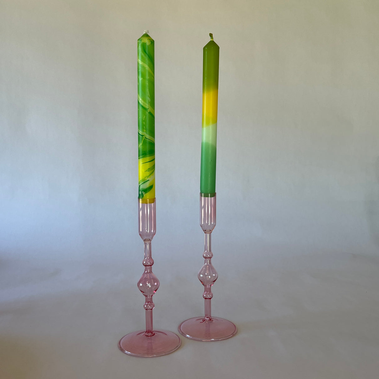 Pink Glass Candleholders, Pair