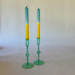 Green Glass Candleholders, Pair