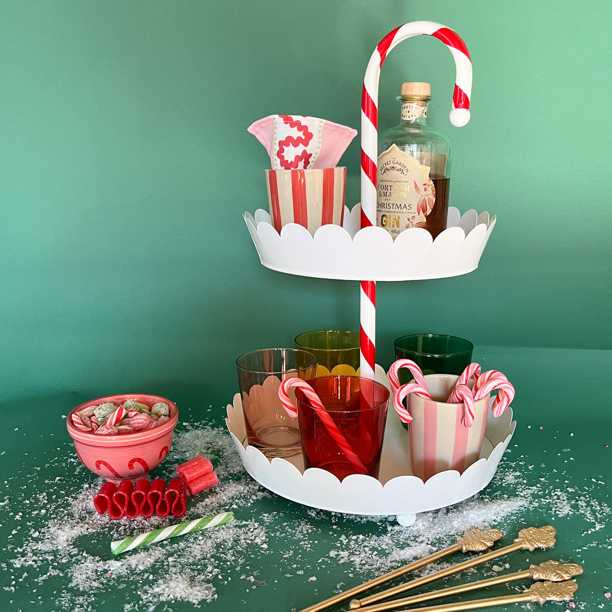 Two-Tier Tole Metal Decorative Candy Cane Centerpiece