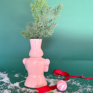 Pink Ceramic Christmas Nutcracker Vase