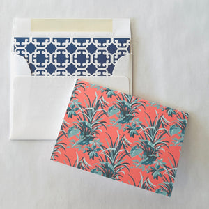 Monserrat Navy Blue/Jungle Road Coral Petite Notecard Set