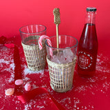 Red/Natural Rattan-Wrapped Glass Serving Pitcher