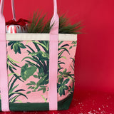 Jungle Road PInk and Green Canvas Tote Bag, Large and Small