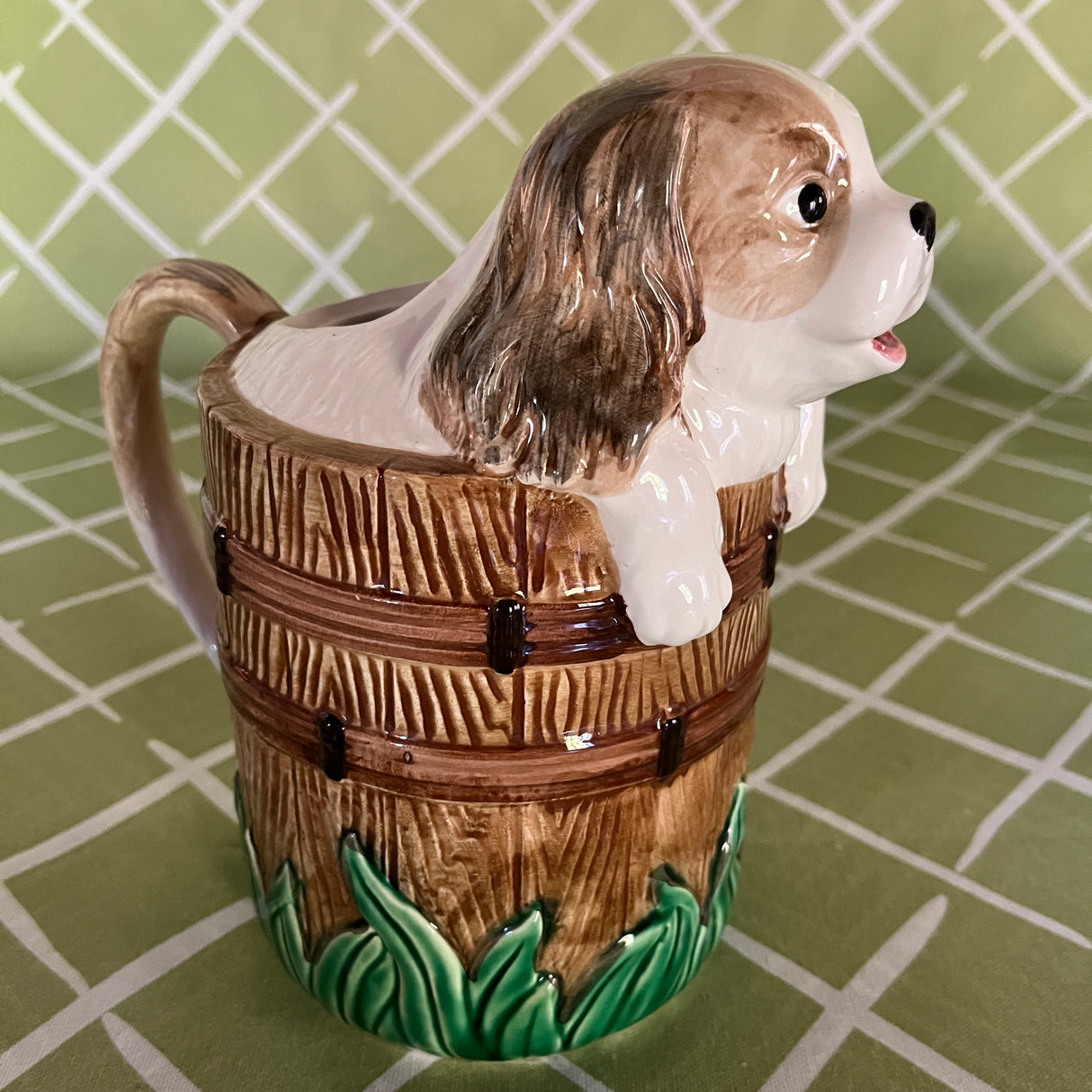 Pup in Barrel Ceramic Water Pitcher