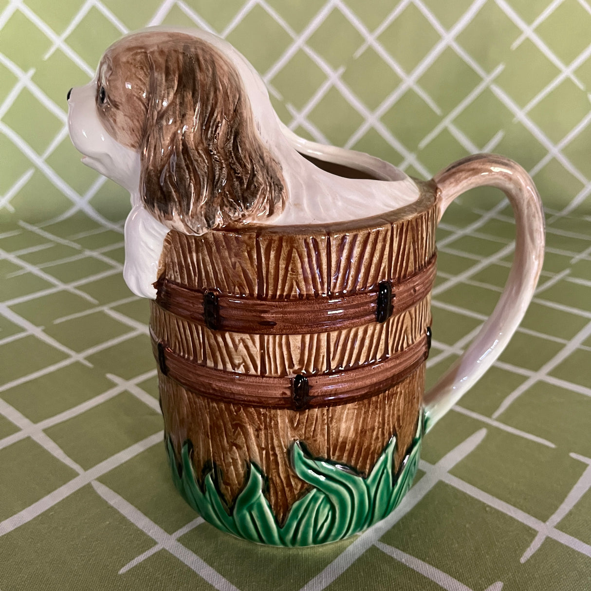 Pup in Barrel Ceramic Water Pitcher