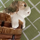 Vintage Pup in Barrel Ceramic Water Pitcher