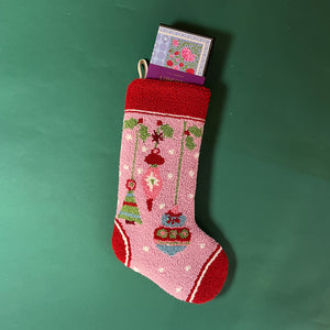 Holly Ornaments Hooked-Wool Christmas Stocking