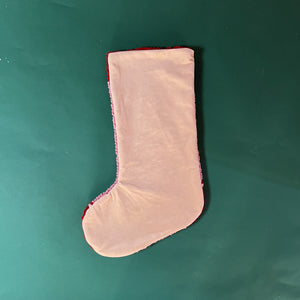 Holly Ornaments Hooked-Wool Pink Christmas Stocking