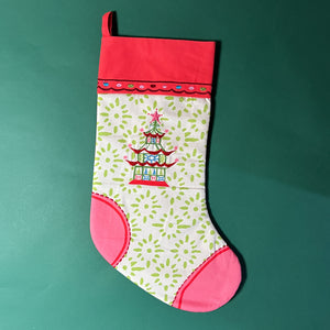 Pink Star Embroidered Pagoda Christmas Stocking