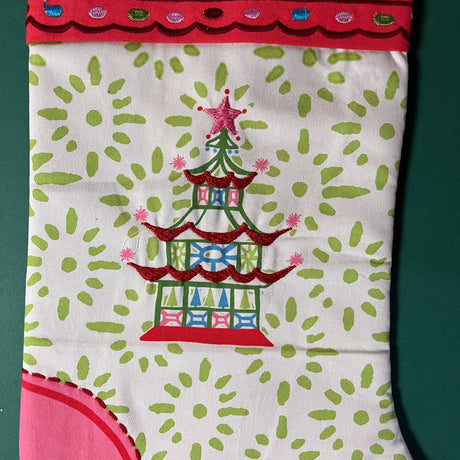 Pink Star Embroidered Pagoda Christmas Stocking