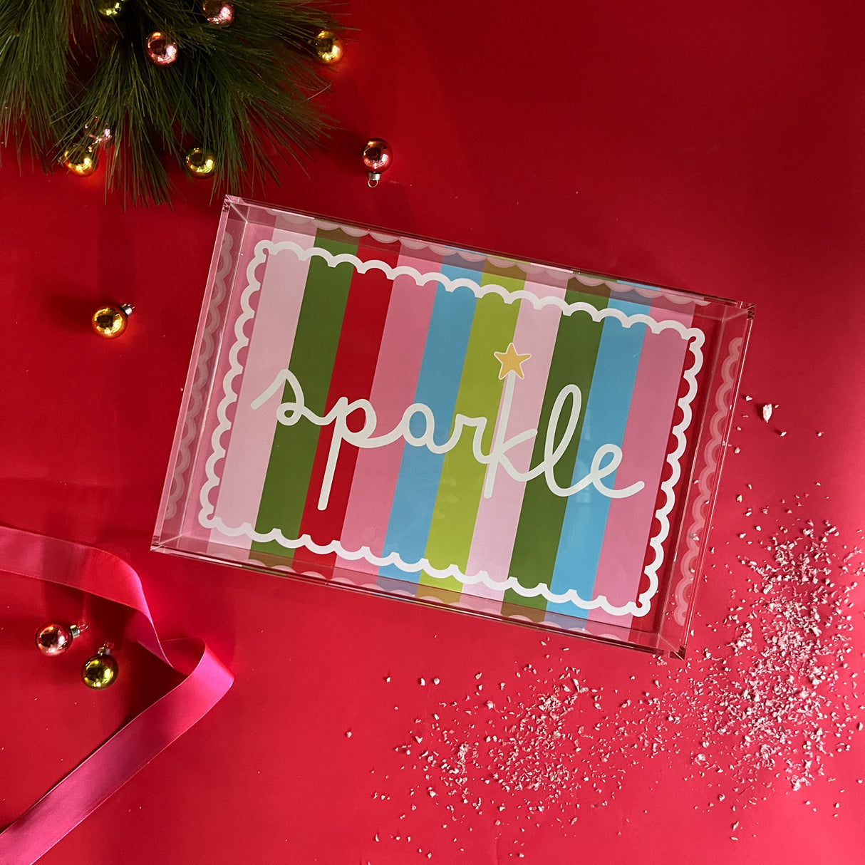 Holiday Sparkle Rectangular Acrylic Tray, 2 Sizes