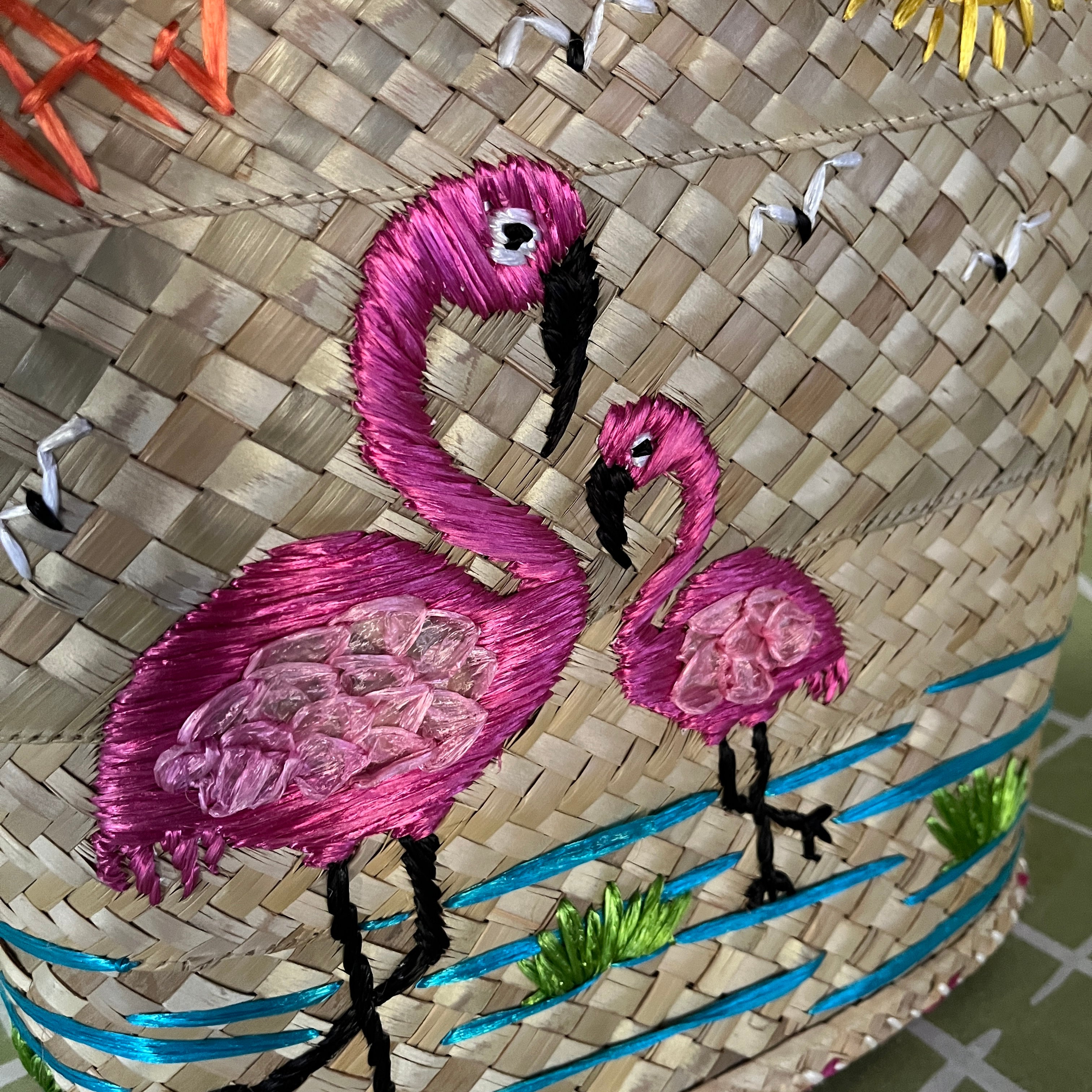 Whimsical Pink Wicker Flamingo Basket Style Handbag New fashion Without Tag