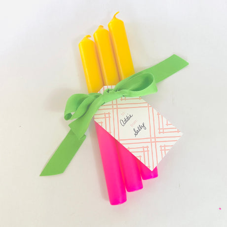 Yellow/Bright Pink Taper Candles, Set of 3
