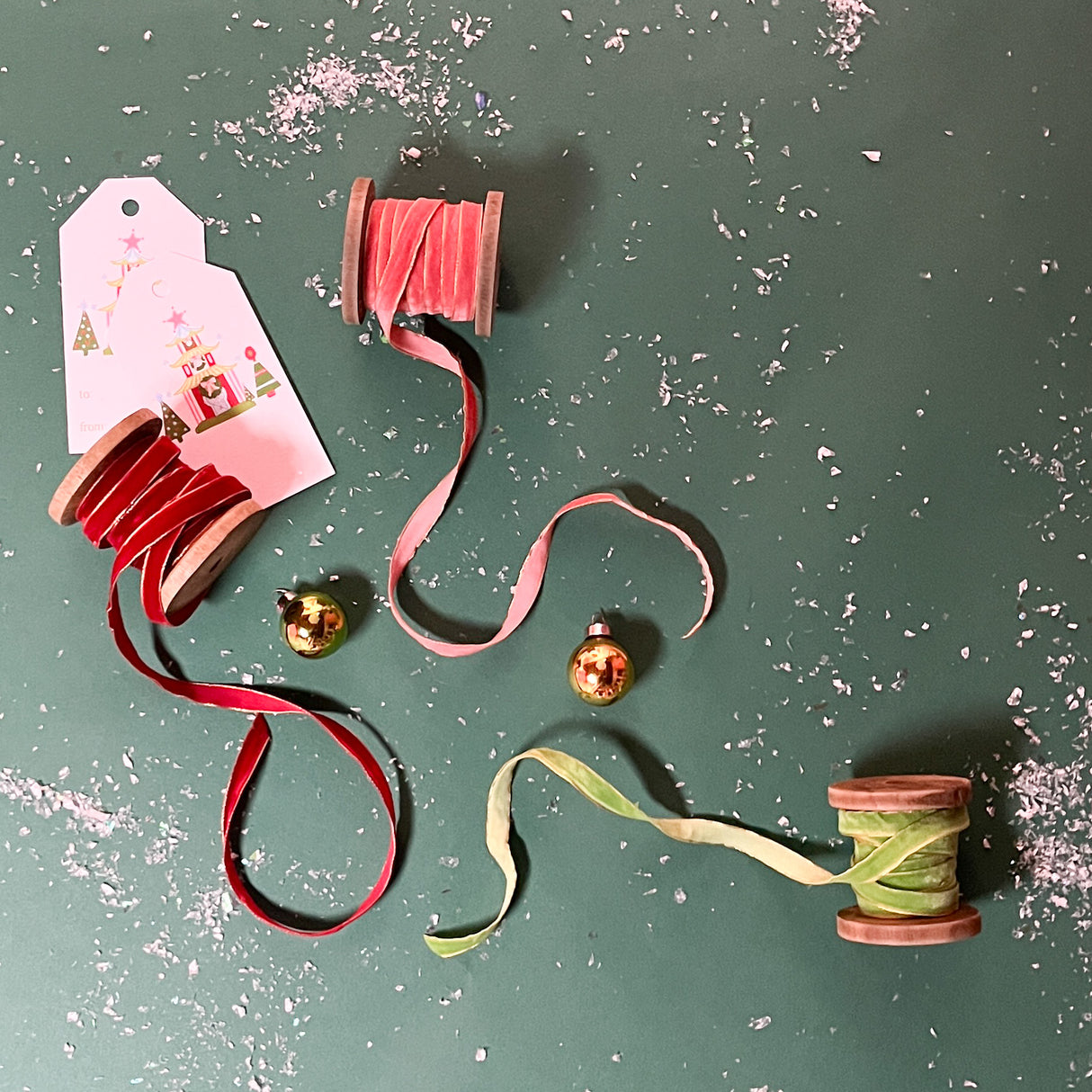 Red/Pink/Green Velvet Ribbon on Wood Spool