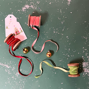 Red/Pink/Green Velvet Ribbon on Wood Spool