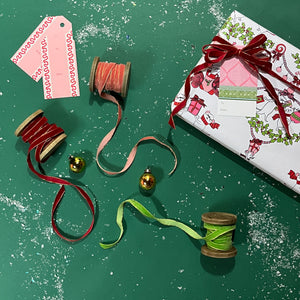 Red/Pink/Green Velvet Ribbon on Wood Spool