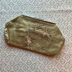 Embroidered Vintage Green Silk Clutch