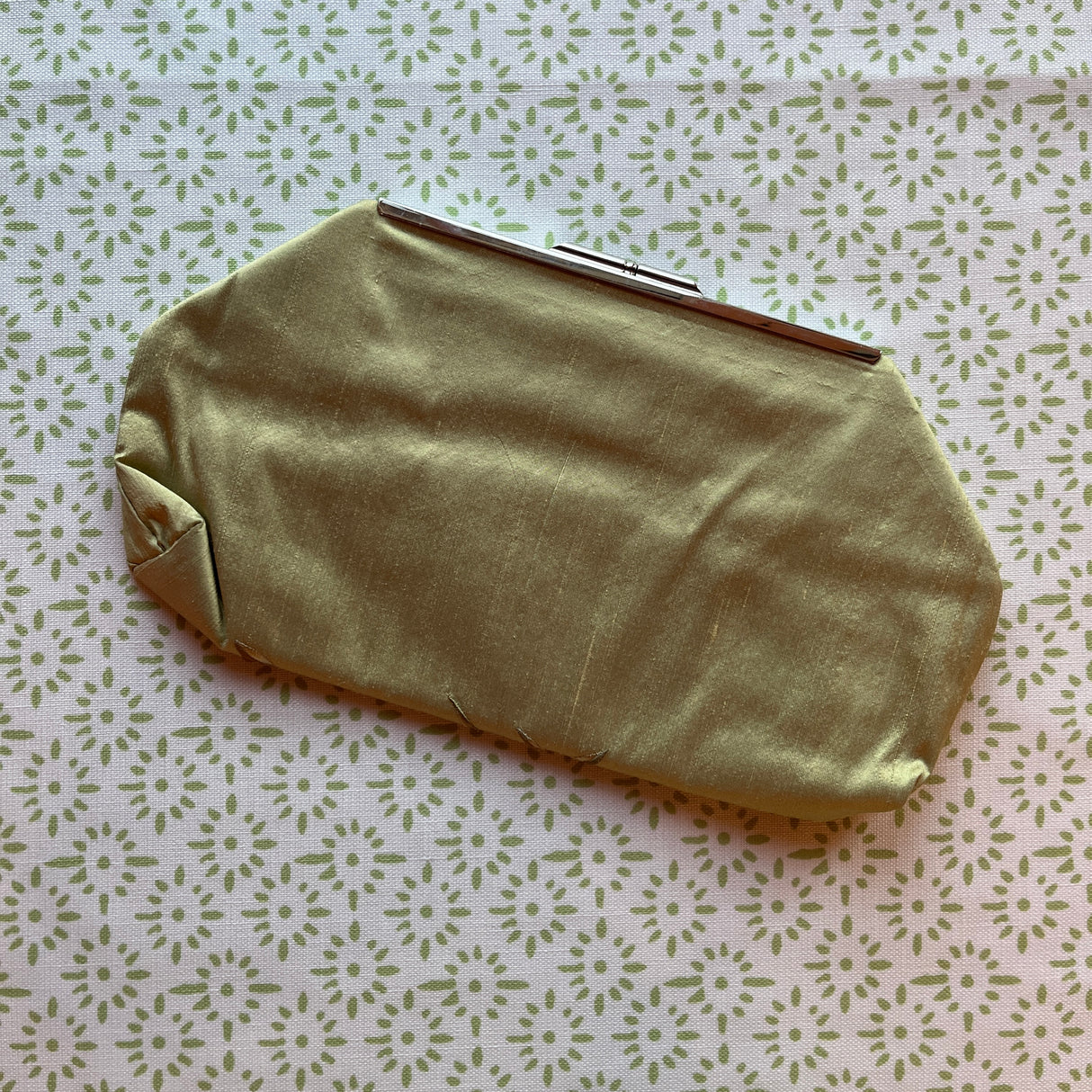 Embroidered Vintage Green Silk Clutch