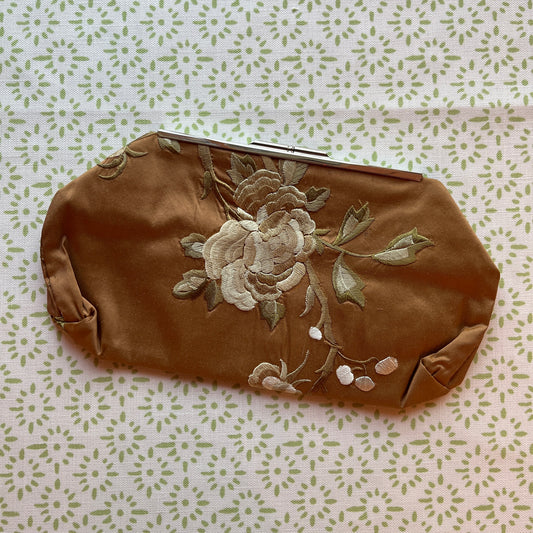 Brown Vintage Floral Silk Clutch